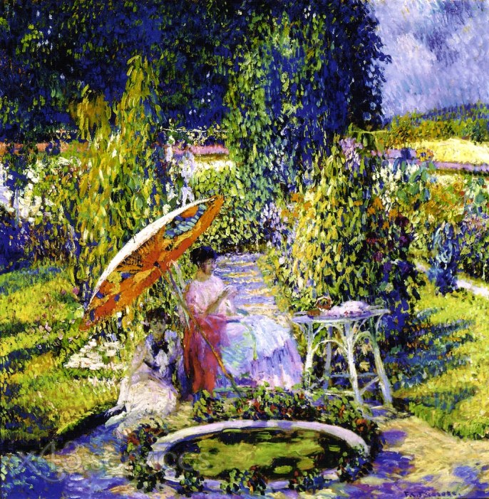 Frederick Carl Frieseke - Der Gartenschirm - The Garden Umbrella - zum Schließen ins Bild klicken